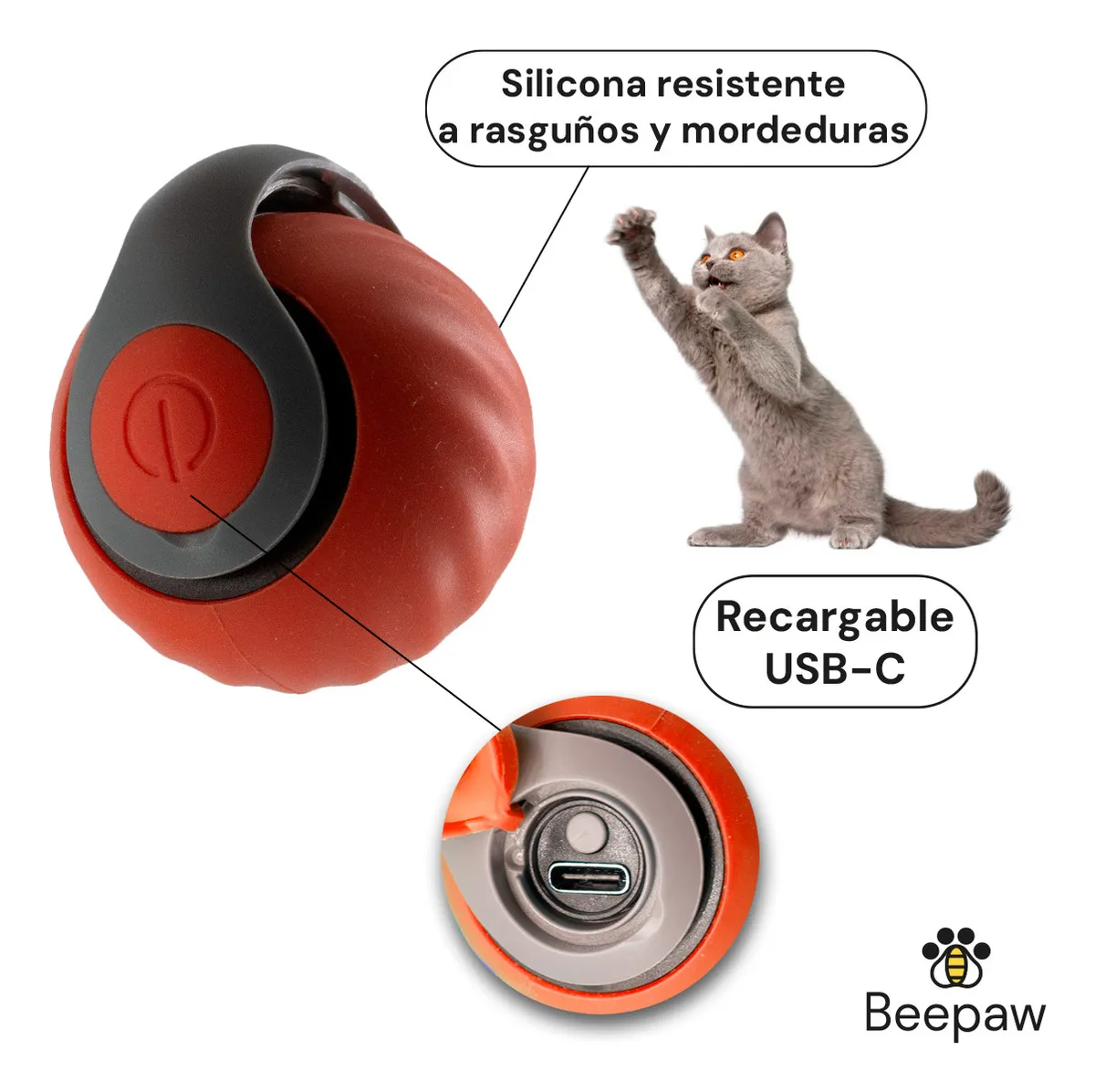 Pelota Interactiva Gatos Beepaw Speed-e Con Pluma