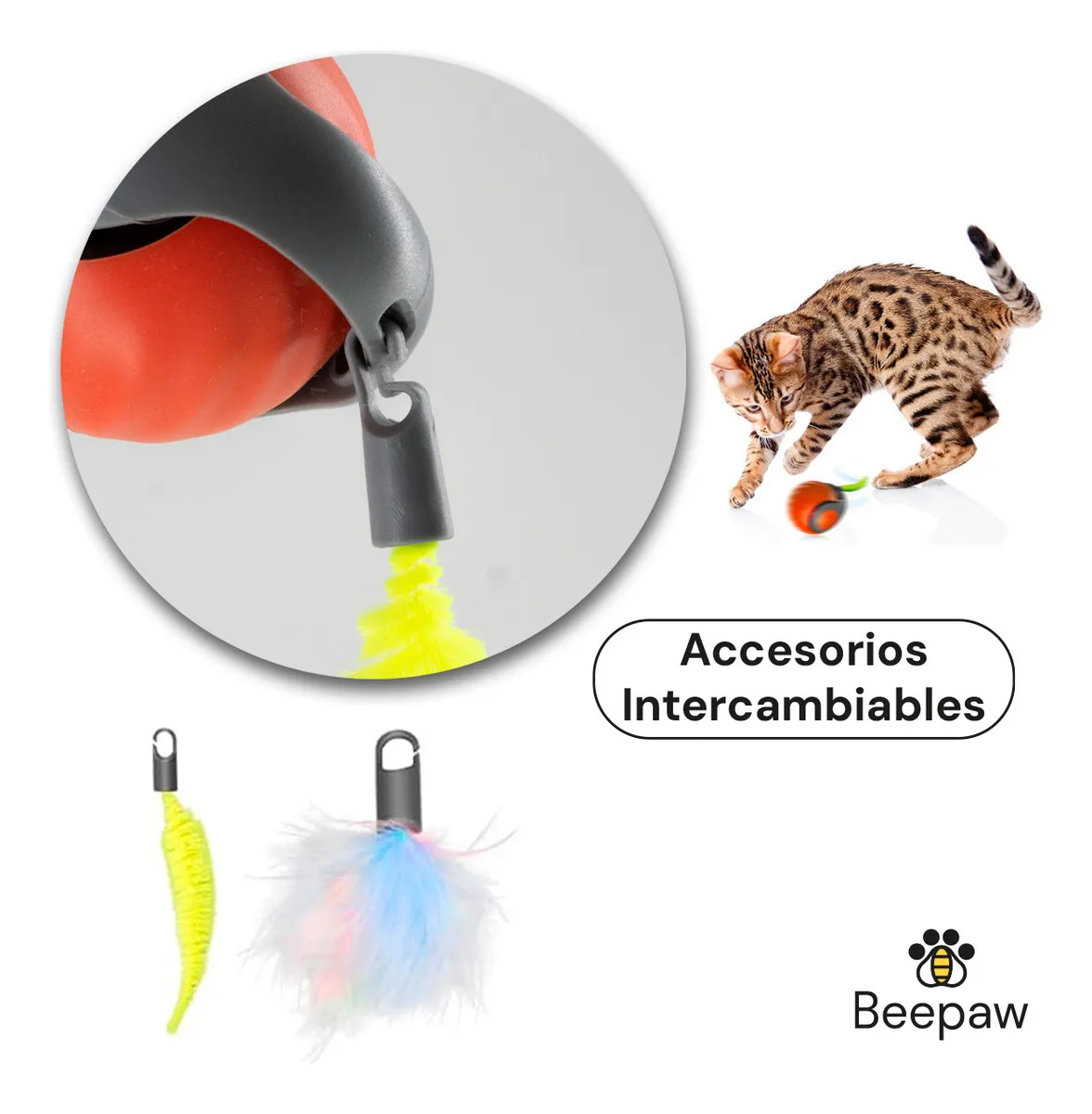 Pelota Interactiva Gatos Beepaw Speed-e Con Pluma